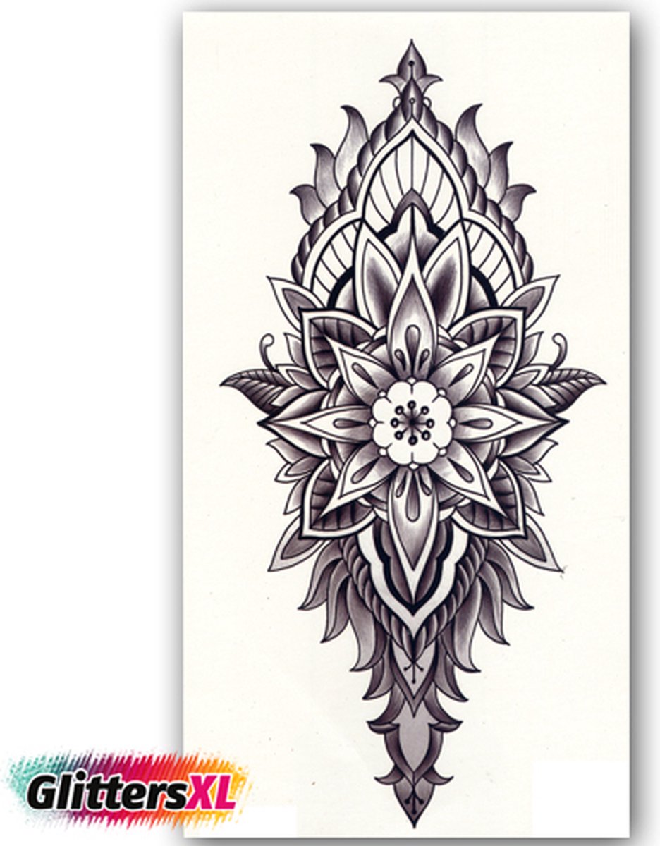 GlittersXL - Temporary Tattoo Bloem (21x12 cm) [Neptattoo - Tijdelijke tatoeage - Nep Fake Tattoos - Water overdraagbare festival sticker henna outfit tattoo - Glitter tattoo - Volwassenen Kinderen Jongen Meisje]